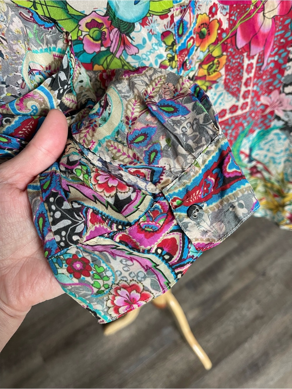 Johnny Was Milla vibrant floral patchwork button down shirt - Picture 10 of 12